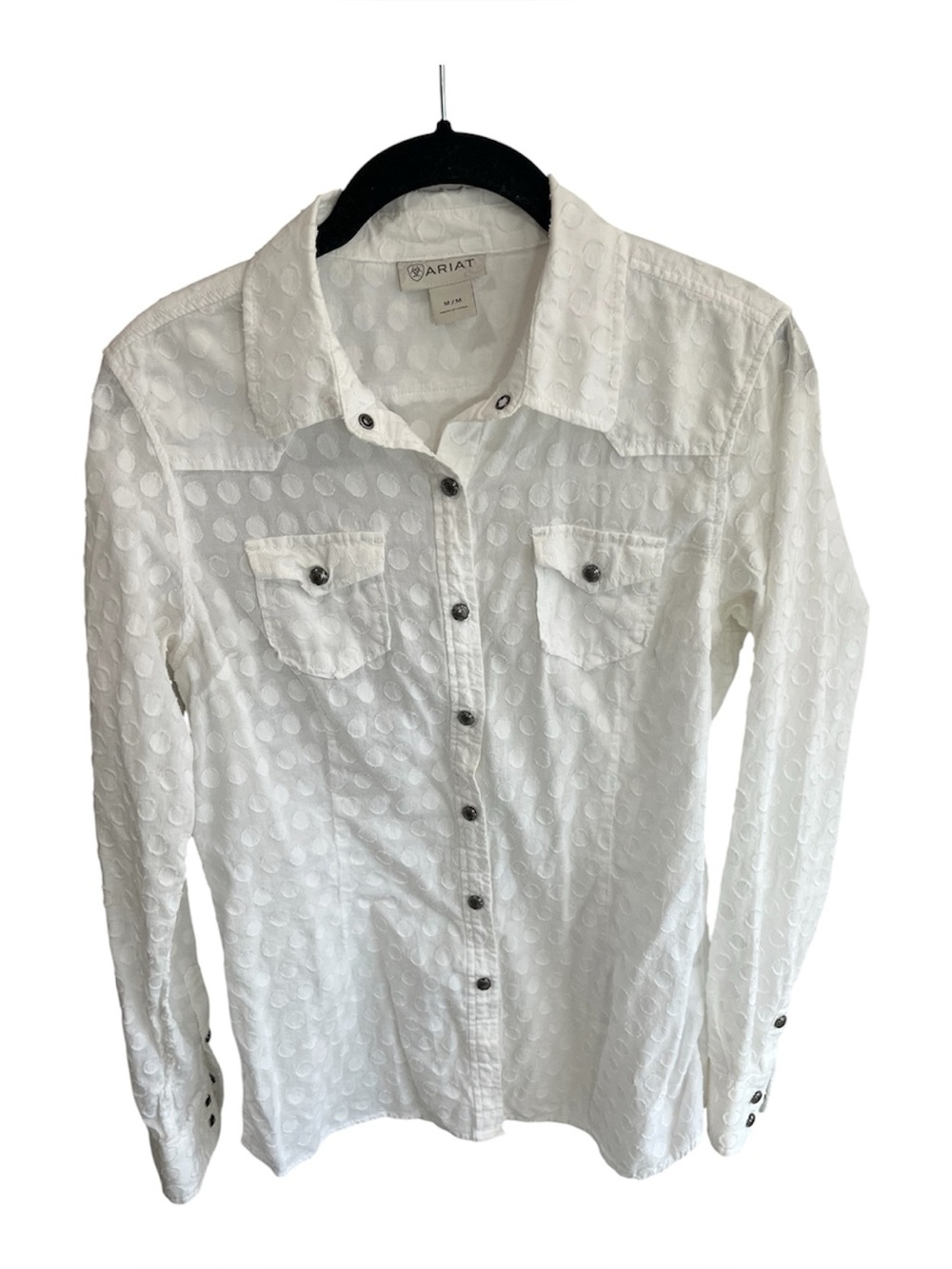 Ariat white textured polka dot western button up long sleeve shirt Size Medium